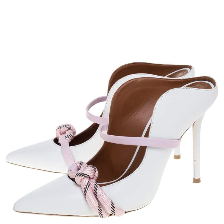 Pre Owned Malone Souliers White Leather Maureen Mules Size 37