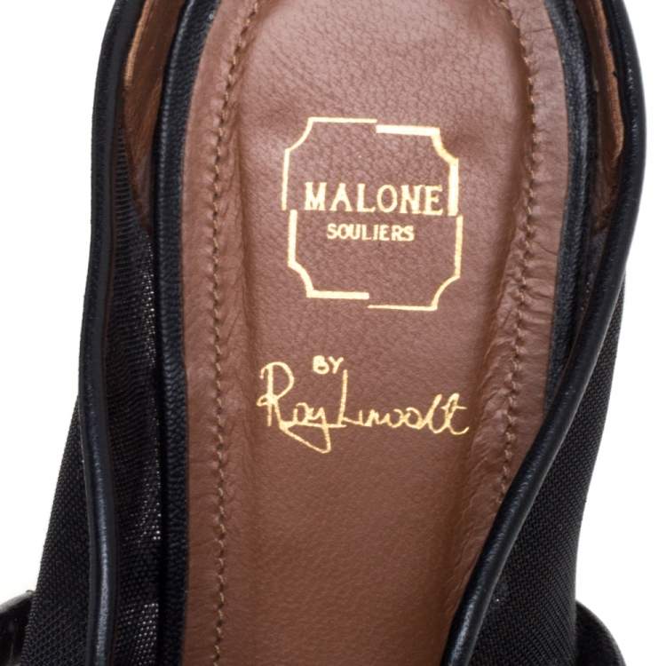 Pre Owned Malone Souliers By Roy Luwolt Black Mesh And Velvet Marguerite Bow Flat Mules Size 37.5