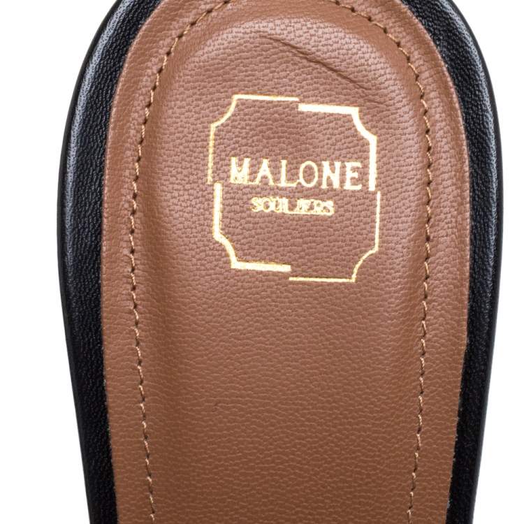 Pre Owned Malone Souliers Black Leather and Suede Tasham Crystal Embellished Slide Sandals Size 38
