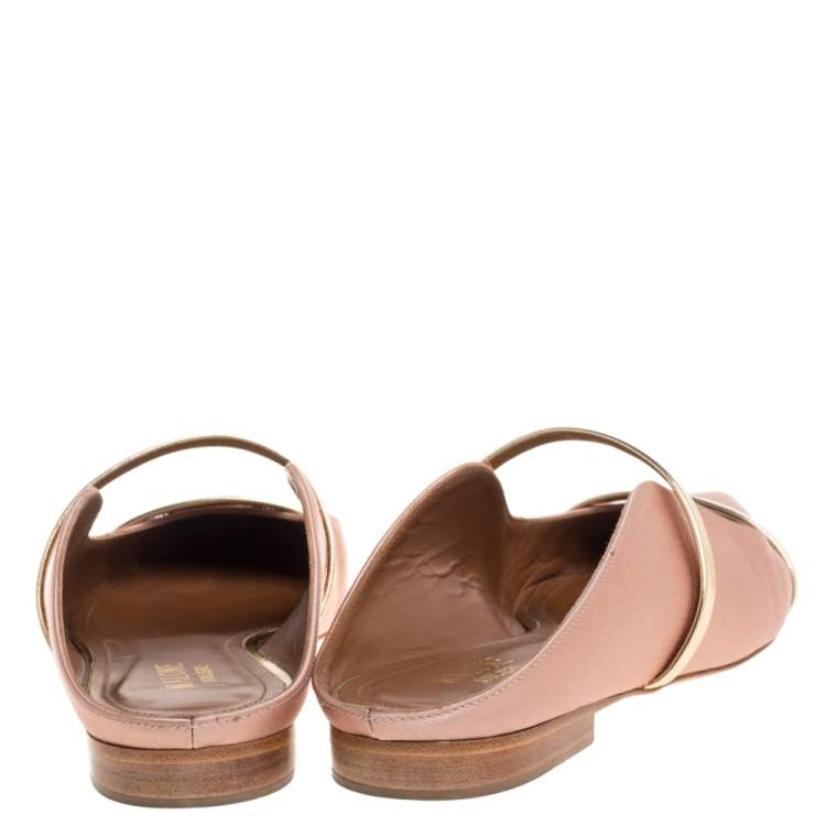 Pre Owned Malone Souliers Beige/Gold Satin Maureen Pointed Toe Flats Size 37.5