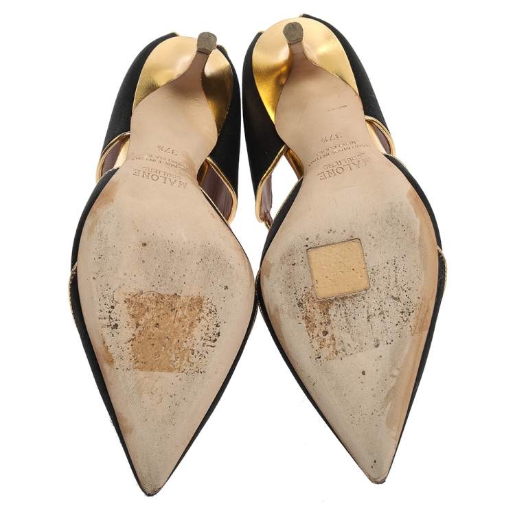 Pre Owned Malone Souliers Black Satin Imogen 100 Sandals Size 37.5