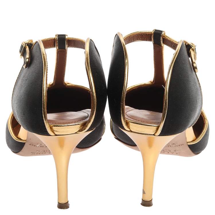 Pre Owned Malone Souliers Black Satin Imogen 100 Sandals Size 37.5