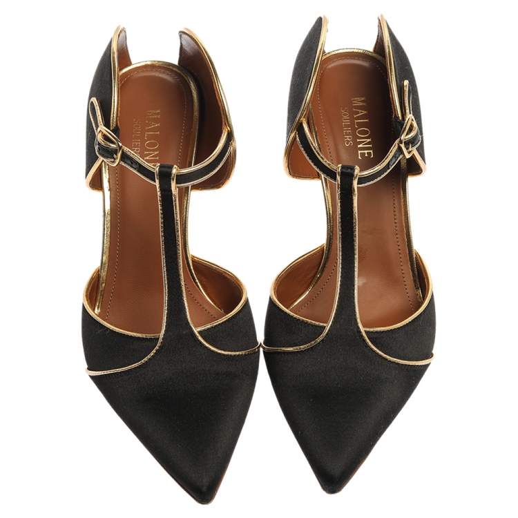 Pre Owned Malone Souliers Black Satin Imogen 100 Sandals Size 37.5