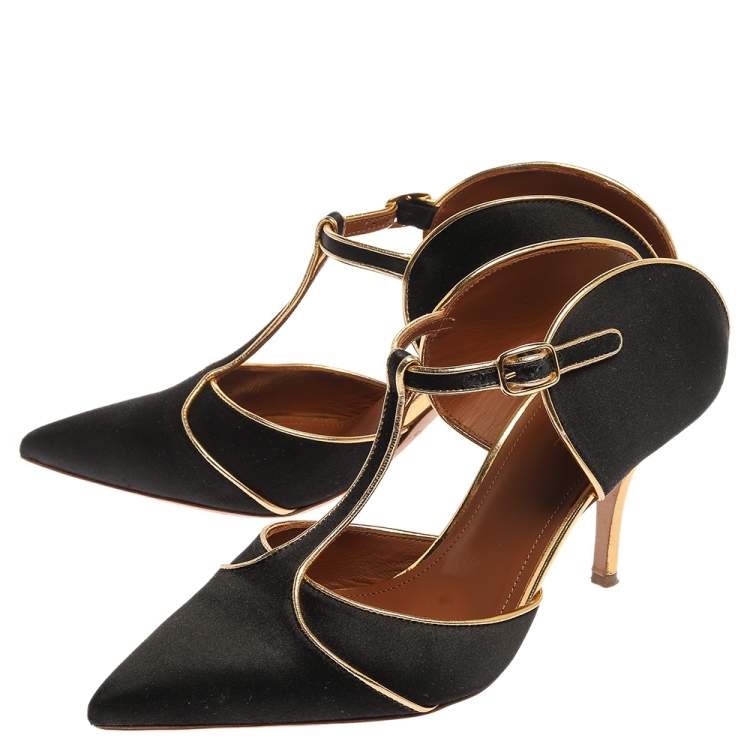 Pre Owned Malone Souliers Black Satin Imogen 100 Sandals Size 37.5