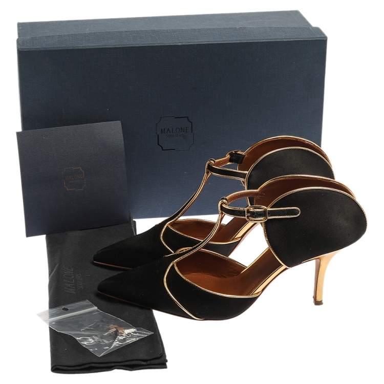 Pre Owned Malone Souliers Black Satin Imogen 100 Sandals Size 37.5
