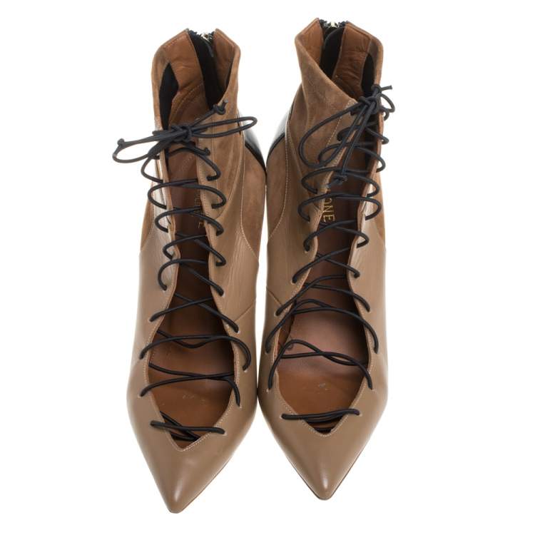 Pre Owned Malone Souliers Brown Suede and Leather Montana Lace Up Ankle Boots Size 40
