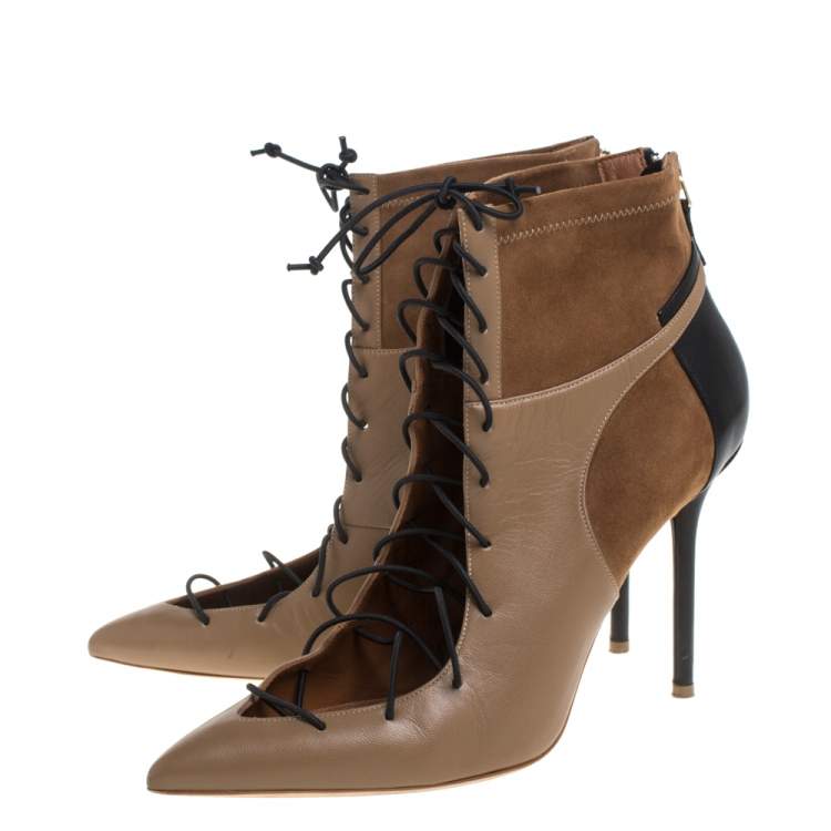 Pre Owned Malone Souliers Brown Suede and Leather Montana Lace Up Ankle Boots Size 40