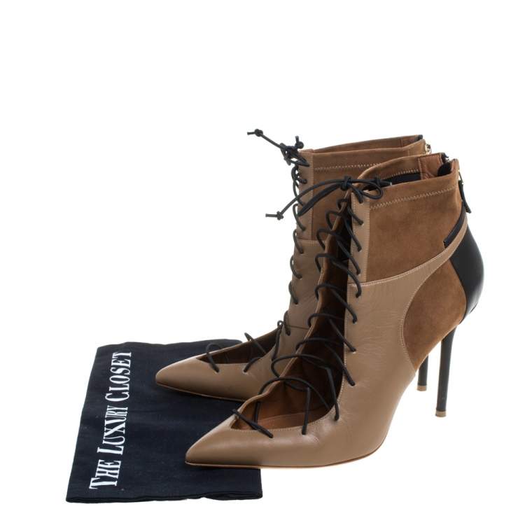 Pre Owned Malone Souliers Brown Suede and Leather Montana Lace Up Ankle Boots Size 40