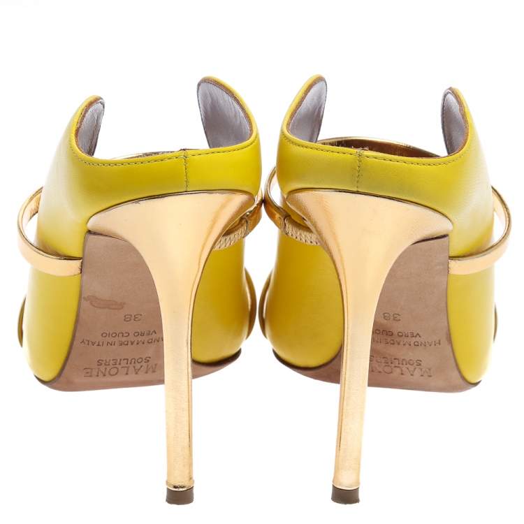 Pre Owned Malone Souliers Yellow Leather Maureen Mules Size 38