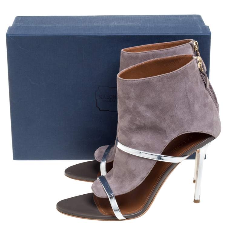 Pre Owned Malone Souliers Grey Suede And Leather Miley Cutout Sandals Size 38