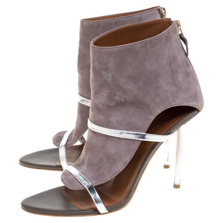 Pre Owned Malone Souliers Grey Suede And Leather Miley Cutout Sandals Size 38