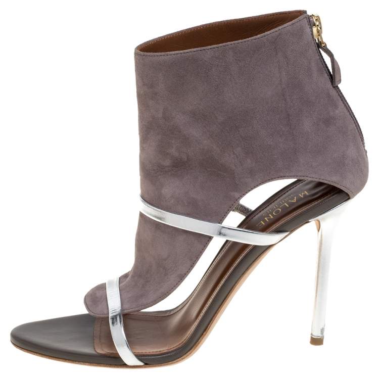 Pre Owned Malone Souliers Grey Suede And Leather Miley Cutout Sandals Size 38