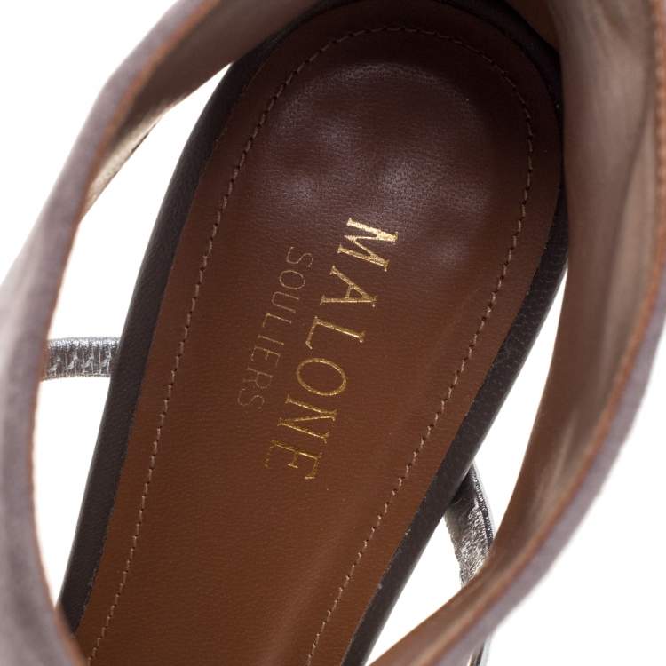 Pre Owned Malone Souliers Grey Suede And Leather Miley Cutout Sandals Size 38