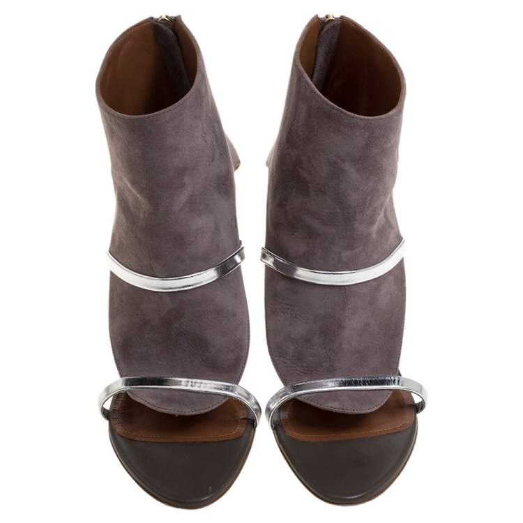 Pre Owned Malone Souliers Grey Suede And Leather Miley Cutout Sandals Size 38