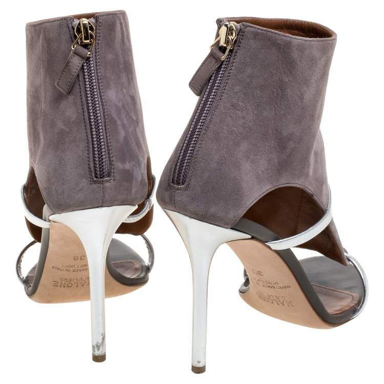 Pre Owned Malone Souliers Grey Suede And Leather Miley Cutout Sandals Size 38