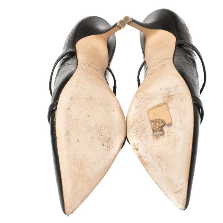 Pre Owned Malone Souliers Black Croc Embossed Leather Maureen Pointed Toe Mules Size 39