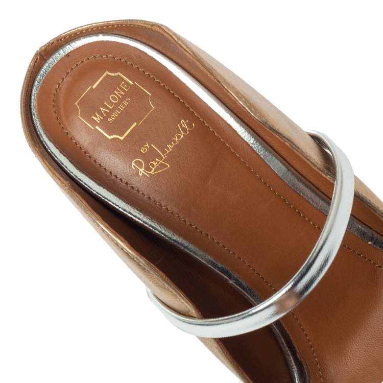 Pre Owned Malone Souliers Metallic Bronze/Silver Leather Maureen Pointed Toe Mules Size 37.5