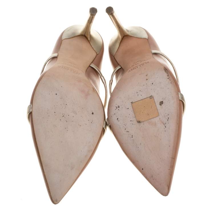 Pre Owned Malone Souliers Beige/Gold Leather Maureen Mules Size 38.5