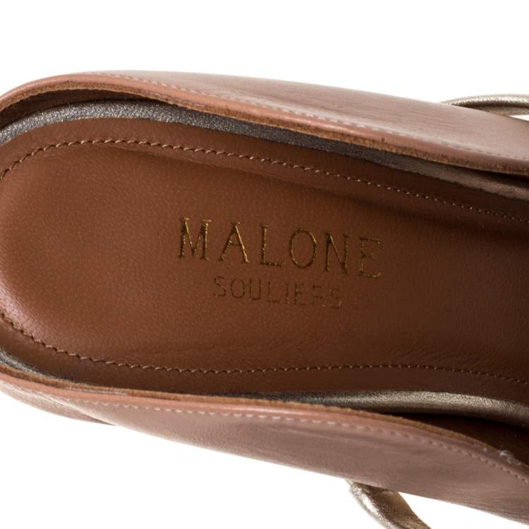 Pre Owned Malone Souliers Beige/Gold Leather Maureen Mules Size 38.5