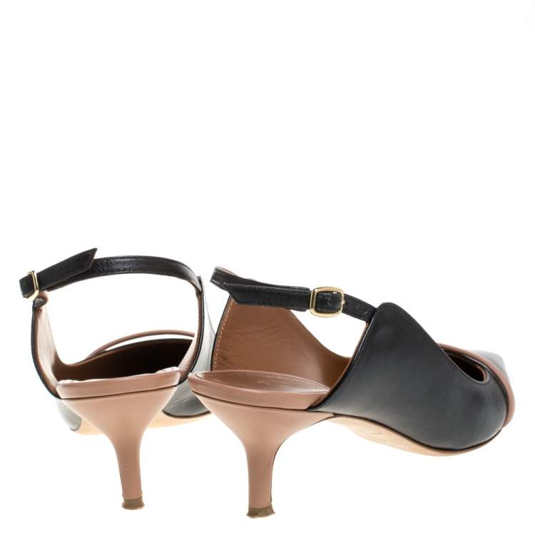 Pre Owned Malone Souliers Black/Beige Leather Marion Pointed Toe Slingback Sandals Size 40