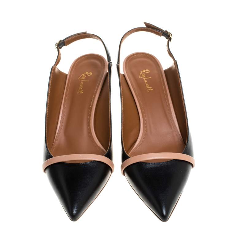Pre Owned Malone Souliers Black/Beige Leather Marion Pointed Toe Slingback Sandals Size 40