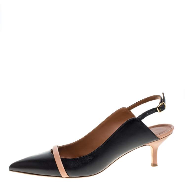 Pre Owned Malone Souliers Black/Beige Leather Marion Pointed Toe Slingback Sandals Size 40