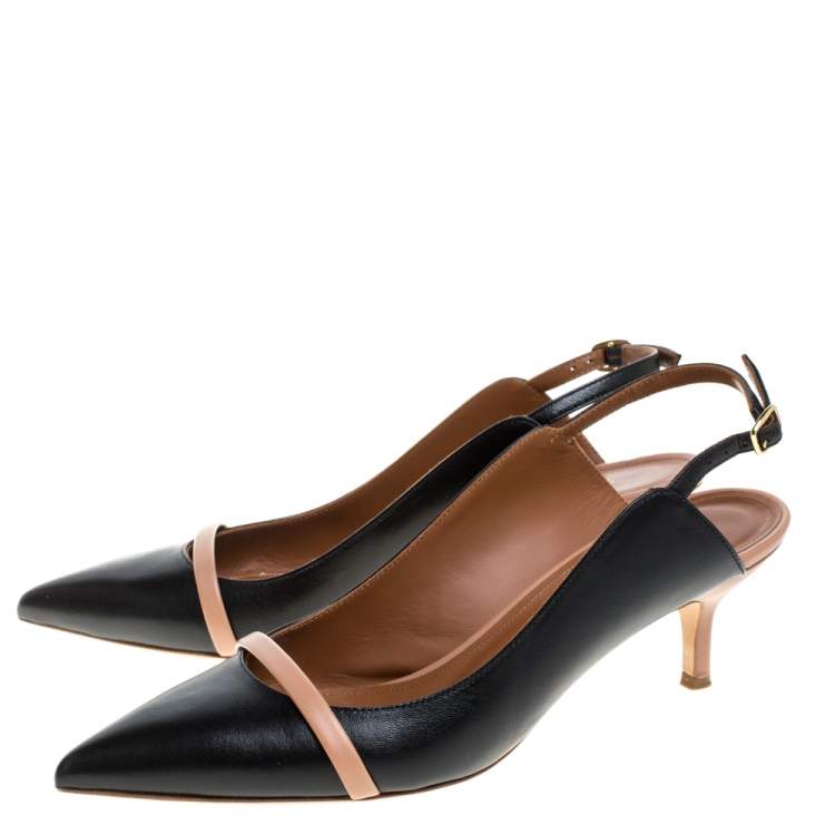 Pre Owned Malone Souliers Black/Beige Leather Marion Pointed Toe Slingback Sandals Size 40