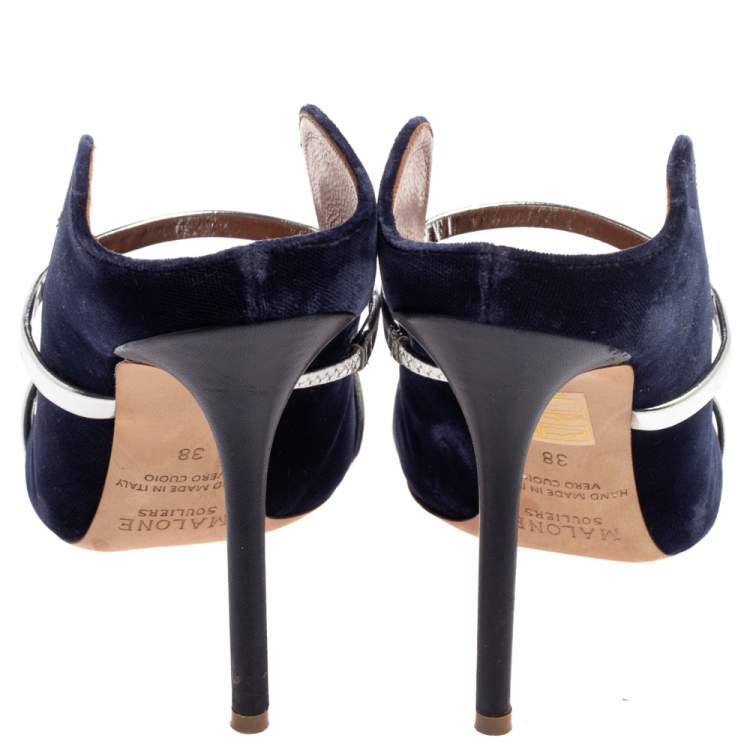 Pre Owned Malone Souliers Blue Velvet Maureen Pointed Toe Mules Size 38