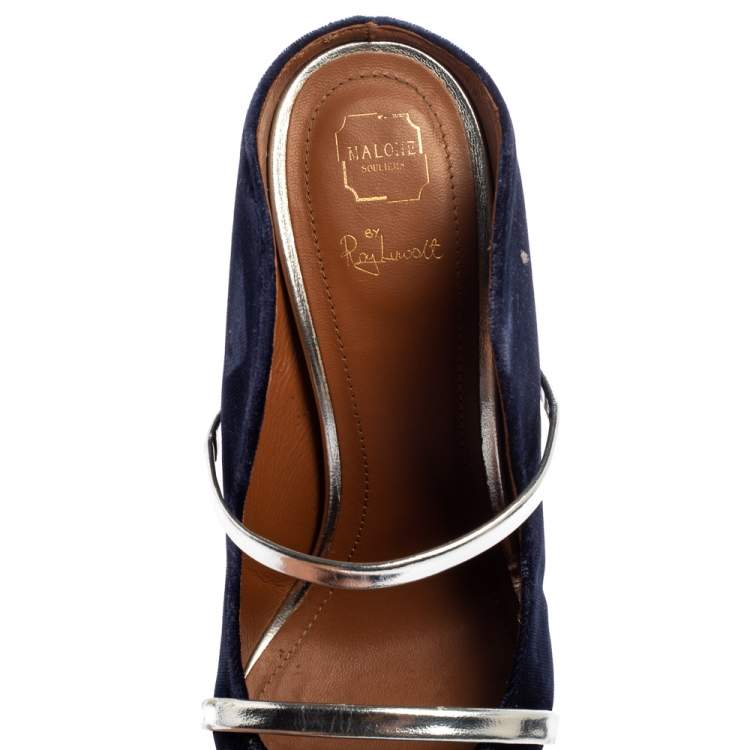 Pre Owned Malone Souliers Blue Velvet Maureen Pointed Toe Mules Size 38