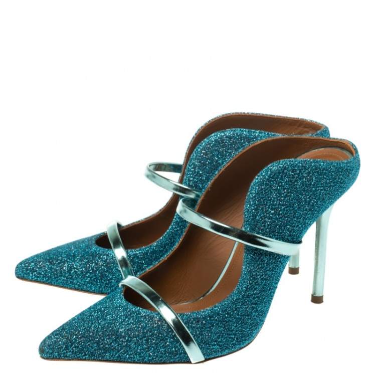 Pre Owned Malone Souliers Blue Fabric Maureen Pointed Toe Mules Size 36