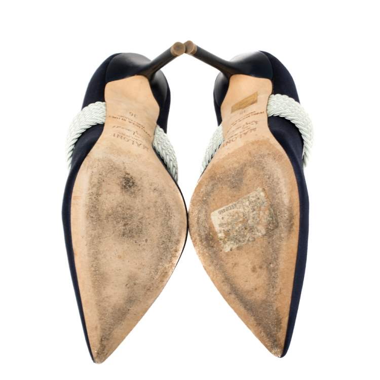 Pre Owned Malone Souliers By Roy Luwolt Navy Blue Satin Maisie Pointed Toe Pumps Size 36