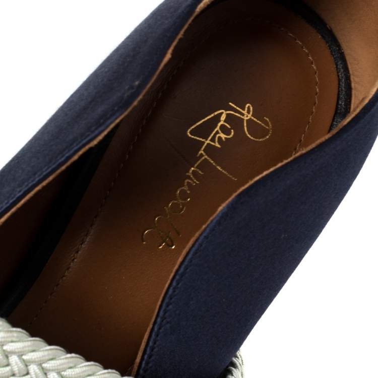 Pre Owned Malone Souliers By Roy Luwolt Navy Blue Satin Maisie Pointed Toe Pumps Size 36