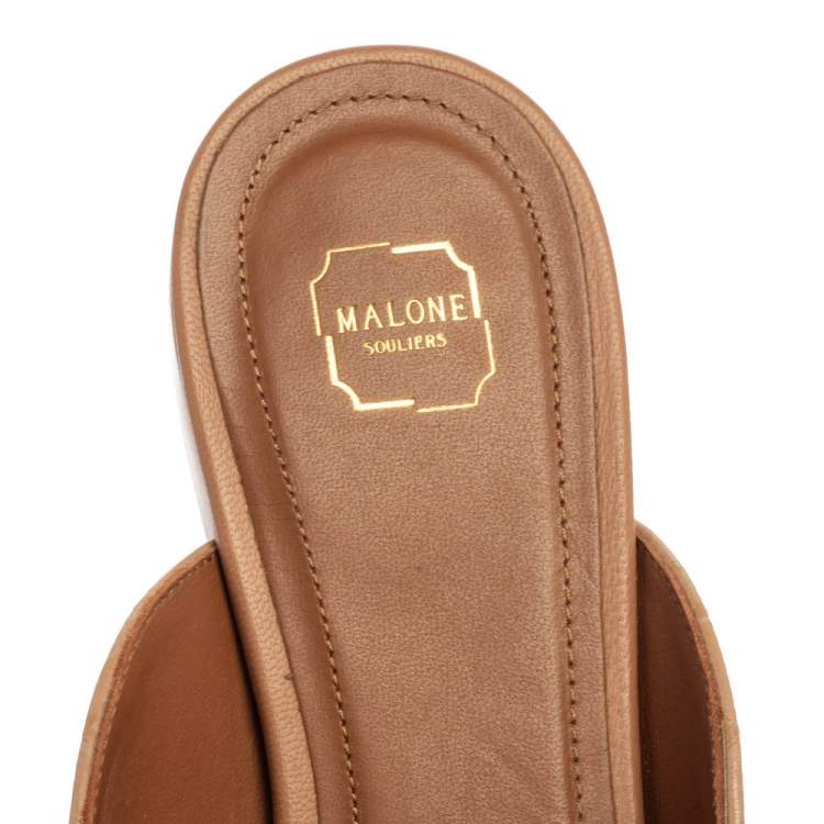 Pre Owned Malone Souliers Beige Croc Embossed Leather Jada Flat Mules Size 37
