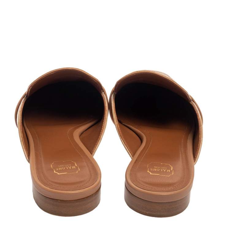Pre Owned Malone Souliers Beige Croc Embossed Leather Jada Flat Mules Size 37