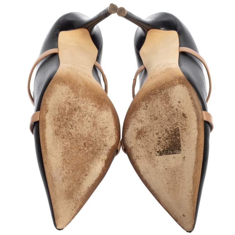 Pre Owned  Malone Souliers Black/Beige Leather Maureen Mules Size 38