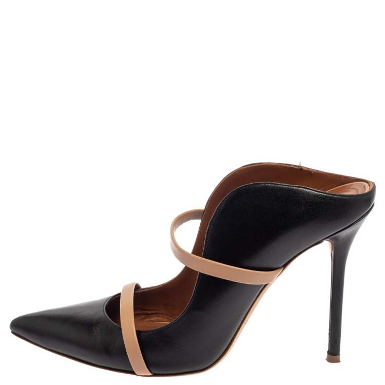 Pre Owned  Malone Souliers Black/Beige Leather Maureen Mules Size 38