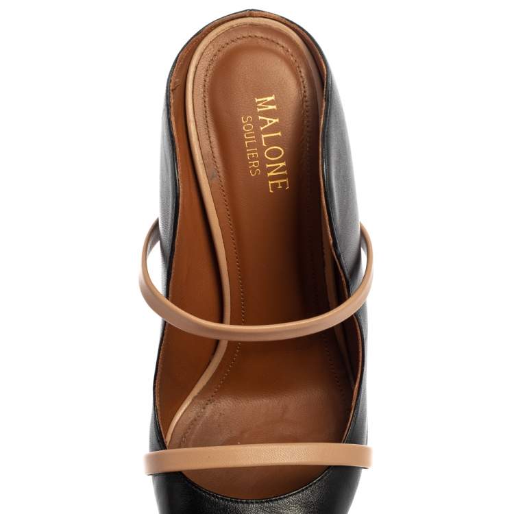 Pre Owned  Malone Souliers Black/Beige Leather Maureen Mules Size 38