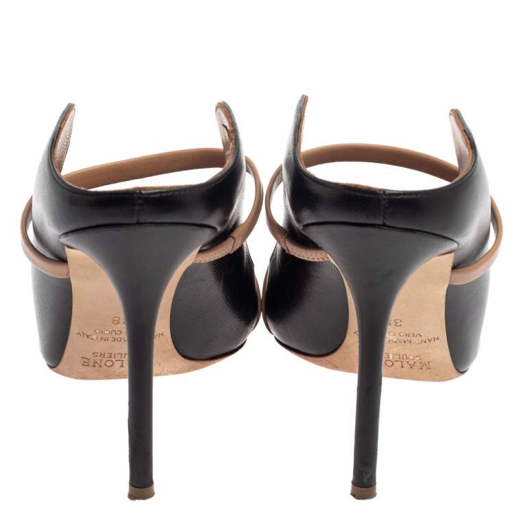Pre Owned  Malone Souliers Black/Beige Leather Maureen Mules Size 38