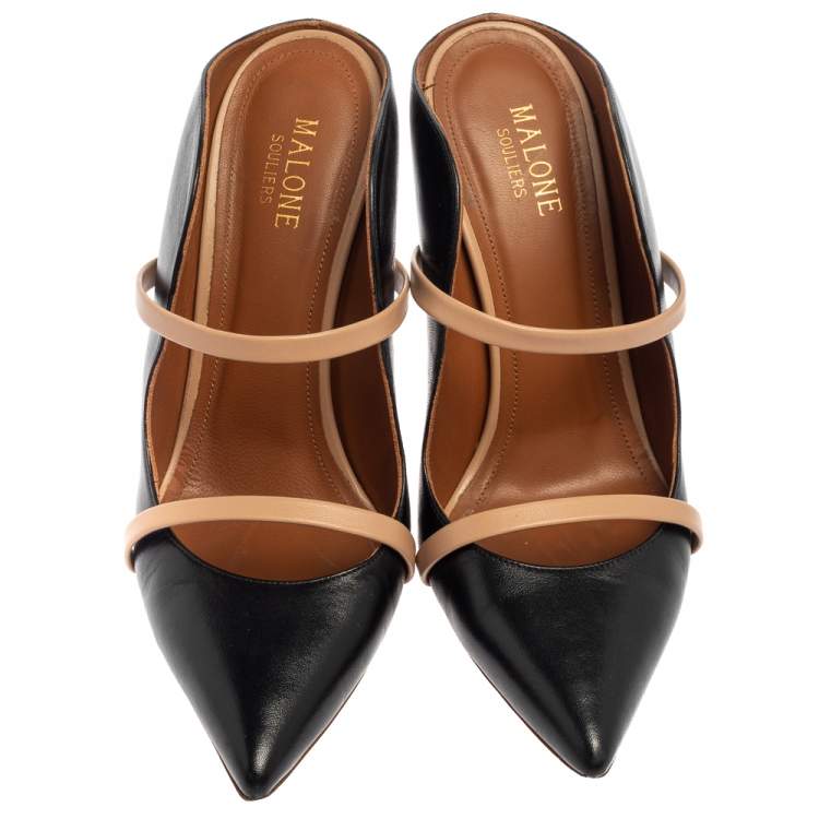 Pre Owned  Malone Souliers Black/Beige Leather Maureen Mules Size 38