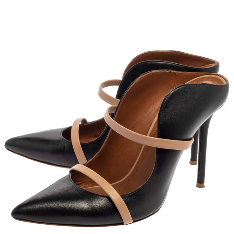Pre Owned  Malone Souliers Black/Beige Leather Maureen Mules Size 38