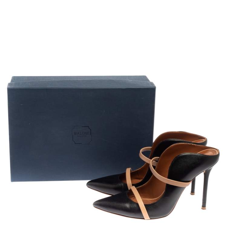Pre Owned  Malone Souliers Black/Beige Leather Maureen Mules Size 38