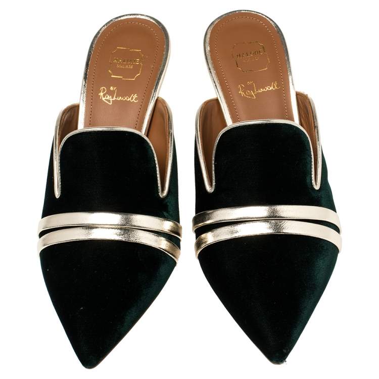 Pre Owned Malone Souliers Green Velvet Hayley Mule Size 36.5