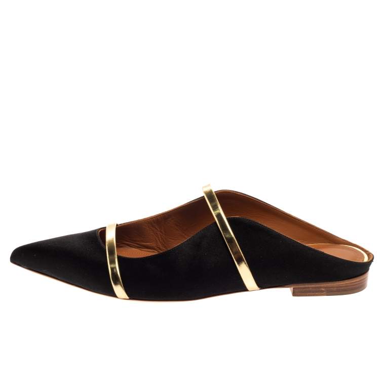 Pre Owned Malone Souliers Black Satin Maureen Mule Flats Size 39