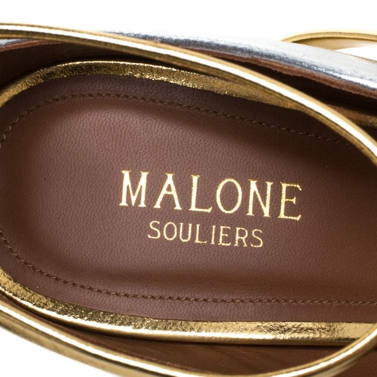 Pre Owned Malone Souliers Metallic Leather Mika Triple Band Peep Toe Sandals Size 40