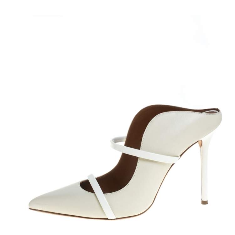 Pre Owned Malone Souliers Cream Leather Maureen Point Toe Mules Size 40
