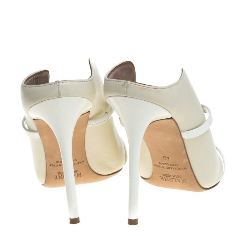 Pre Owned Malone Souliers Cream Leather Maureen Point Toe Mules Size 40