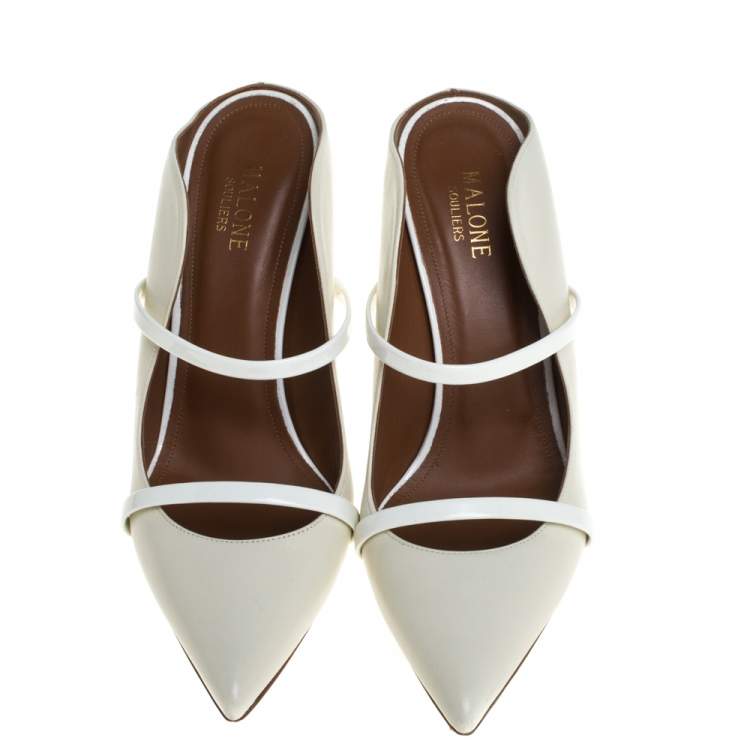 Pre Owned Malone Souliers Cream Leather Maureen Point Toe Mules Size 40