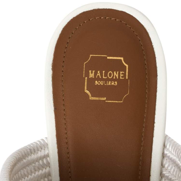 Pre Owned Malone Souliers White Croc Embossed Leather and Canvas  Maisie mule Flats Size 40