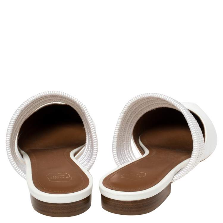 Pre Owned Malone Souliers White Croc Embossed Leather and Canvas  Maisie mule Flats Size 40