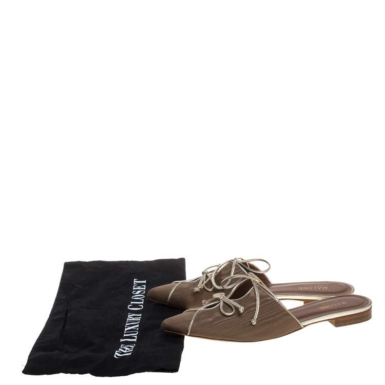 Pre Owned Malone Souliers Beige Fabric Vivlin Accent Mules Size 37